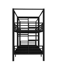Streamdale Furniture Twin Quad Metal Bunk Bed w/ Storage & Wardrobe - Black