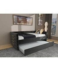 Streamdale Furniture Modern Twin Daybed with Trundle, Black Velvet & Gold Accents
