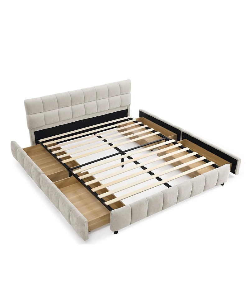Streamdale Furniture Queen Upholstered Bed Frame with Headboard & Storage Drawer - Beige