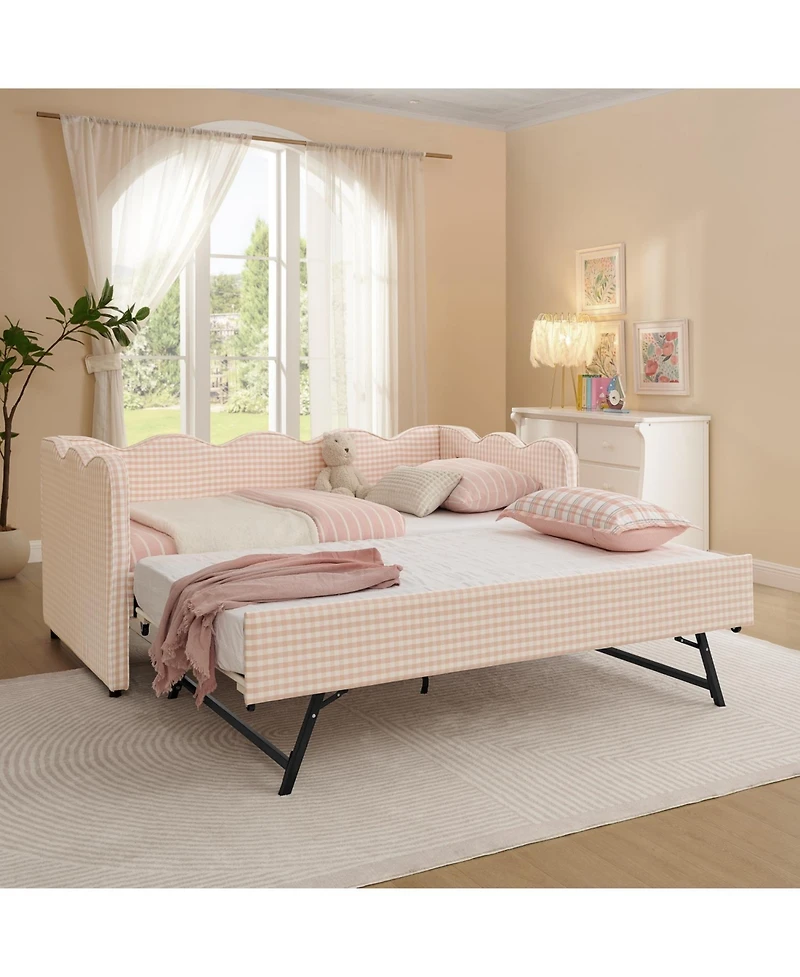 Streamdale Furniture Cozy Daybed with Trundle, Usb Port, Linen