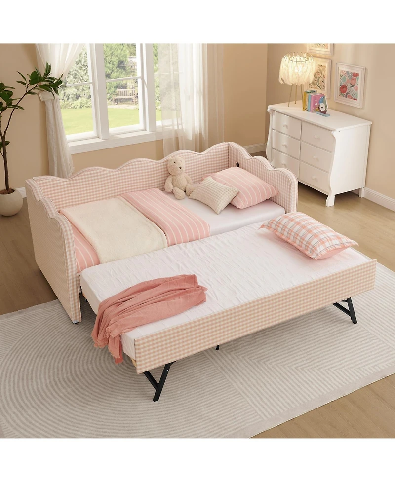 Streamdale Furniture Cozy Daybed with Trundle, Usb Port, Linen