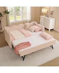 Streamdale Furniture Cozy Daybed with Trundle, Usb Port, Linen