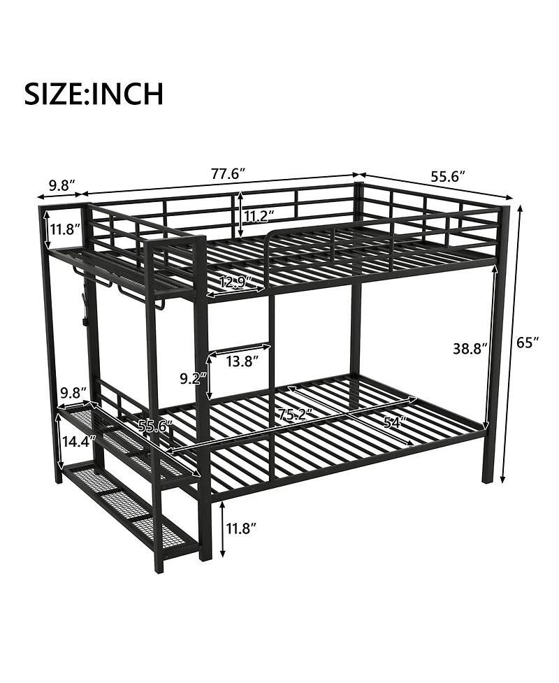 Streamdale Furniture Streamdale Metal Bunk Bed with Storage, Led Light