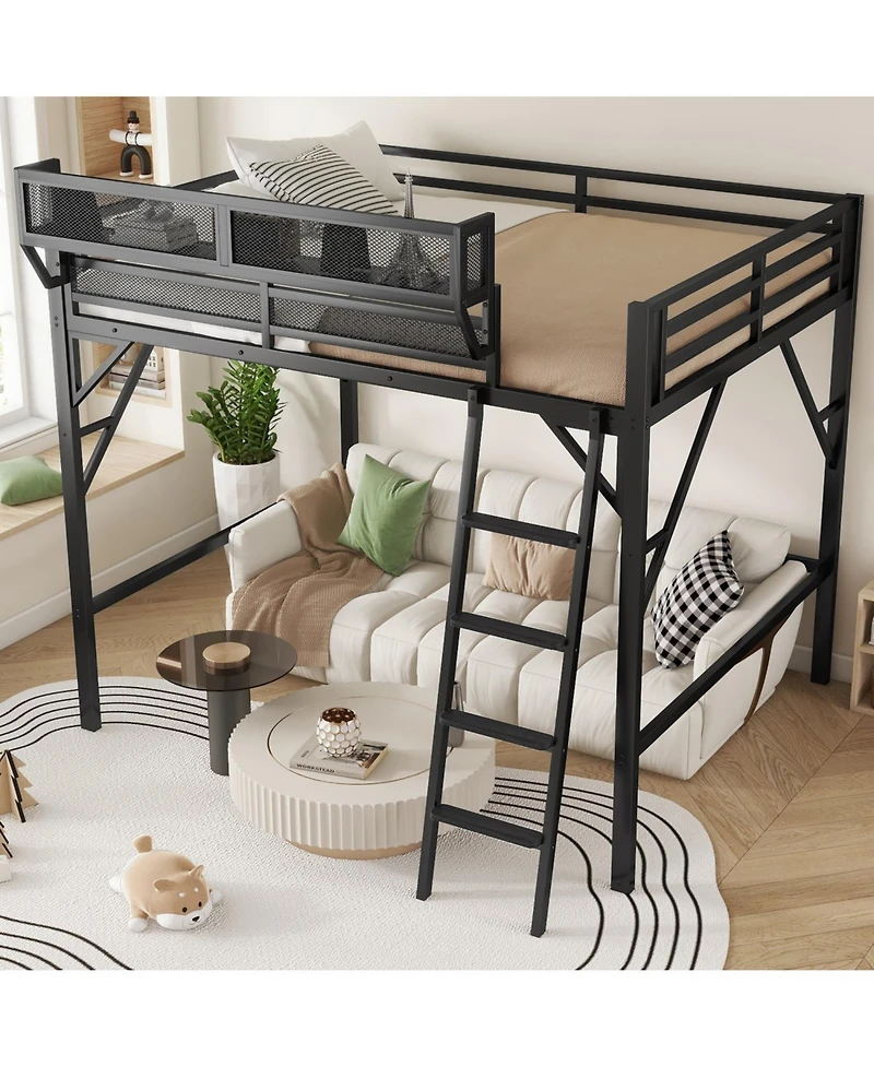 Streamdale Furniture Queen Loft Bed with Shelves, Metal Frame