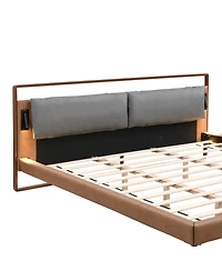 Streamdale Furniture Streamdale Brown&Gray Leather King Bed with 2pcs Night Lights