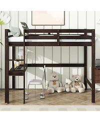 Streamdale Furniture Espresso High Loft Bed with Desk & Guardrail
