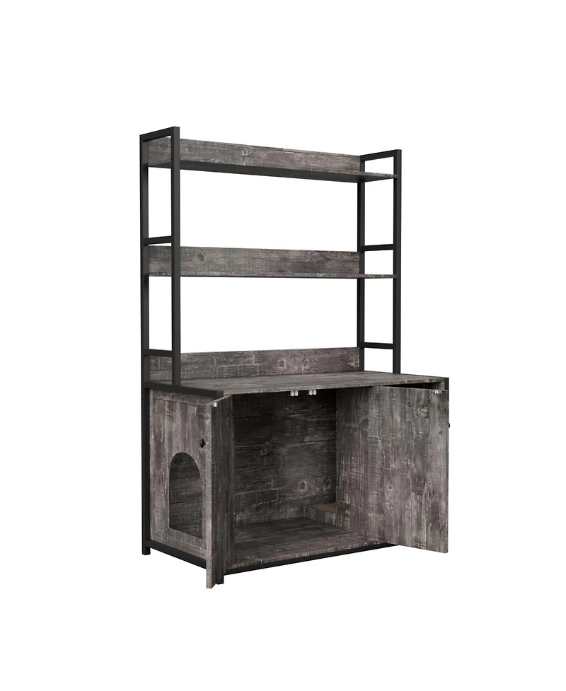 Streamdale Furniture Large Cat Litter Box Enclosure w/ Shelf, Hidden Washroom, Scratch Pad