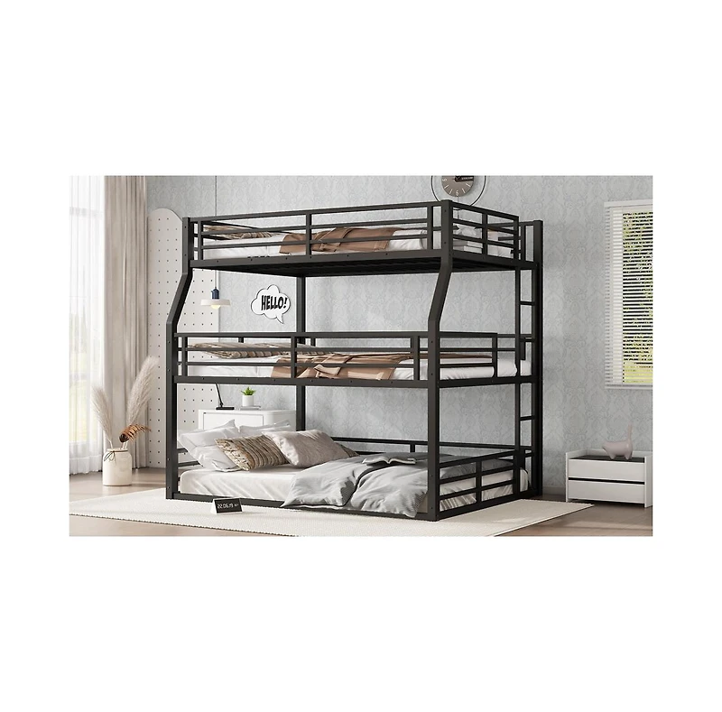 Streamdale Furniture Triple Bunk Bed, Full/Queen, Metal, Heavy-Duty