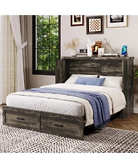 Streamdale Furniture Murphy Bed Queen with Charging & Storage - Rustic Gray