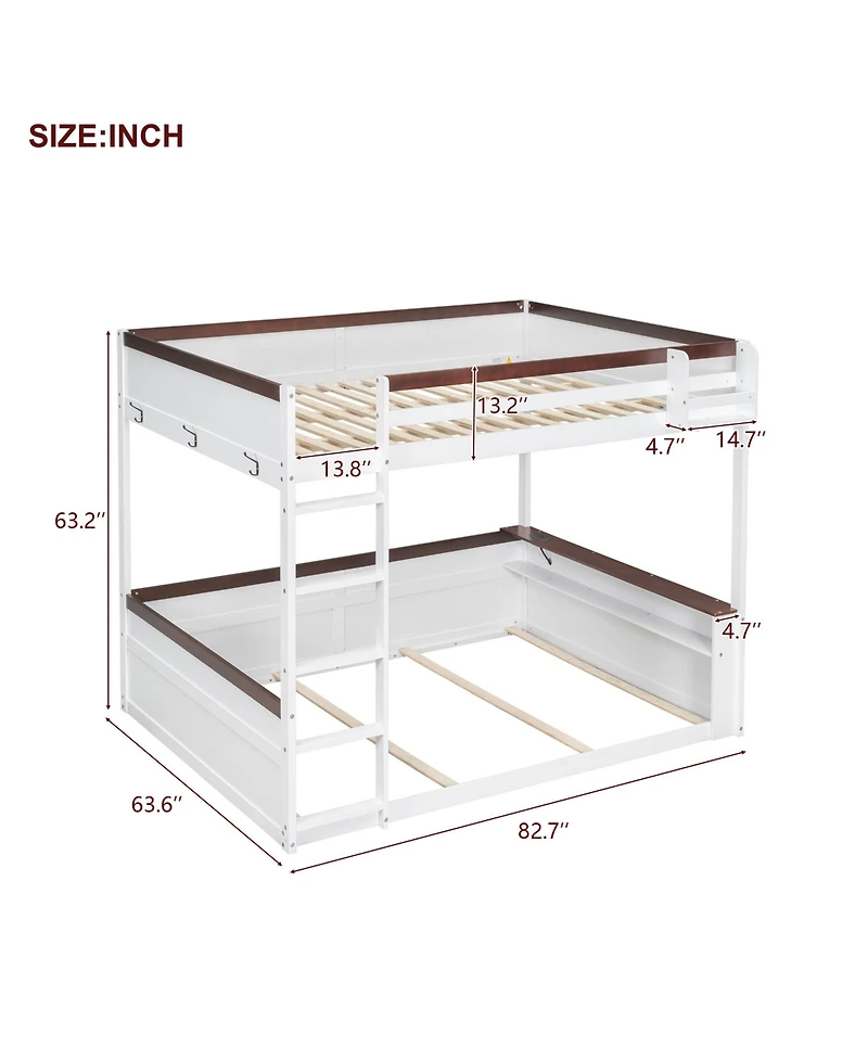Streamdale Furniture Queen Wooden Bunk Bed- Shelves, Storage, Led, Usb