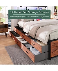Streamdale Furniture Queen Bed Frame- Storage Headboard, 12 Drawers, Led Lights