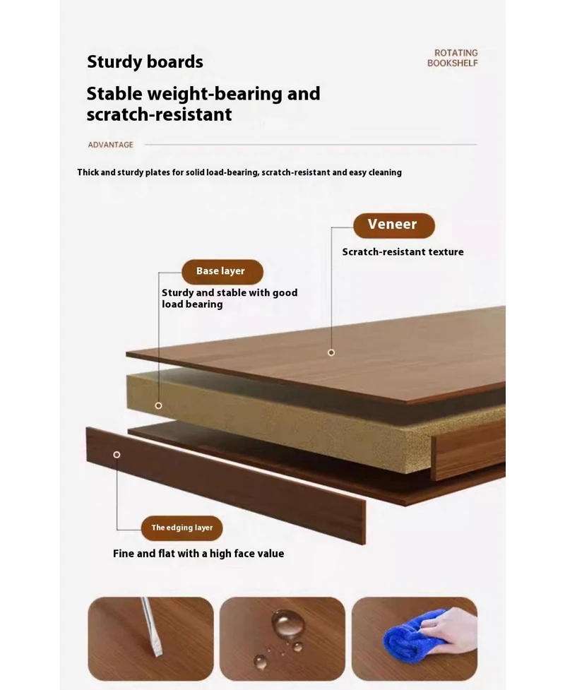 Streamdale Furniture Rotating Bookshelf 360 Corner Bookcase with Wheels, Walnut Brown