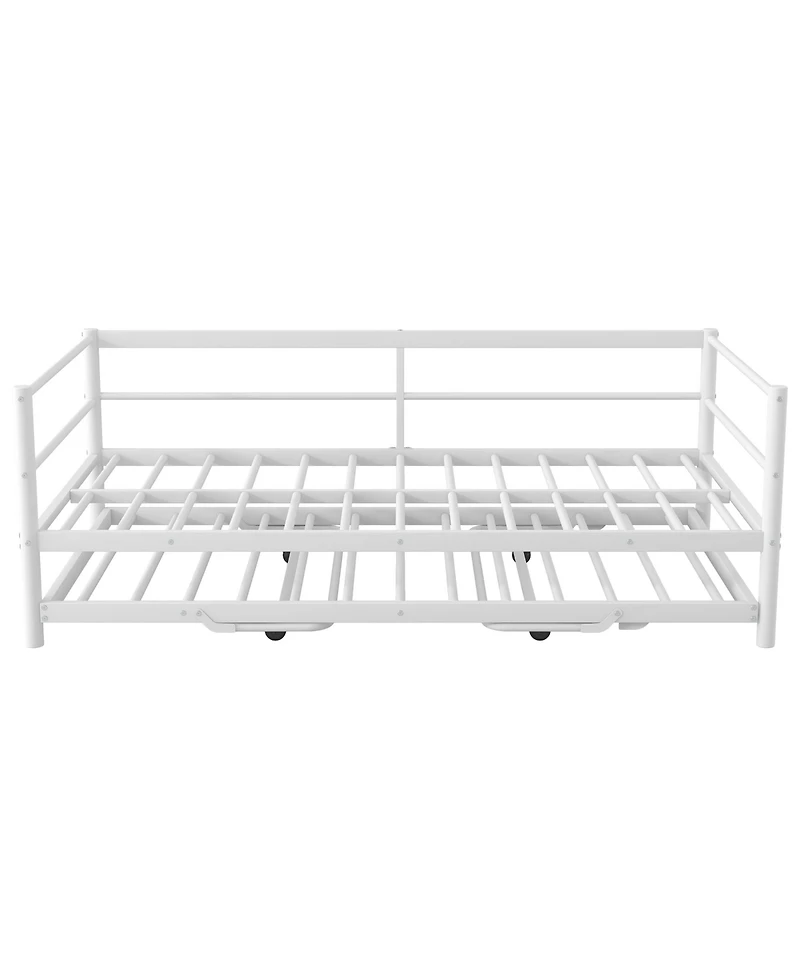 Streamdale Furniture Twin Size Metal Daybed with Led and Adjustable Trundle, Pop Up Trundle