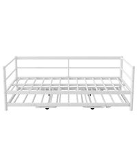 Streamdale Furniture Twin Size Metal Daybed with Led and Adjustable Trundle, Pop Up Trundle