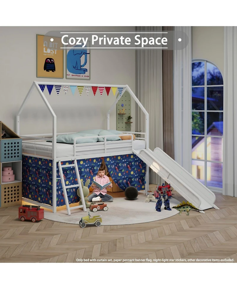 Streamdale Furniture Streamdale Jack Metal Junior Loft Bed w/ Slide, Curtain & Stickers