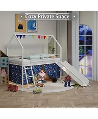 Streamdale Furniture Streamdale Jack Metal Junior Loft Bed w/ Slide, Curtain & Stickers