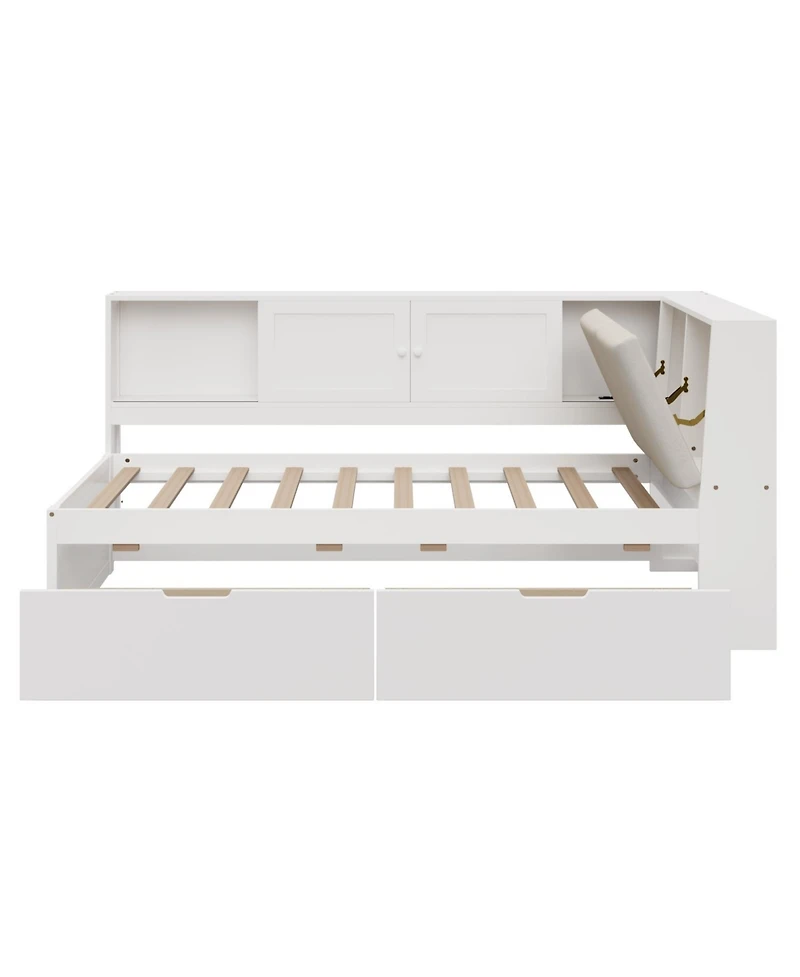 Streamdale Furniture Wooden Twin L-Shaped Daybed with Storage, Bookcase & Usb, White