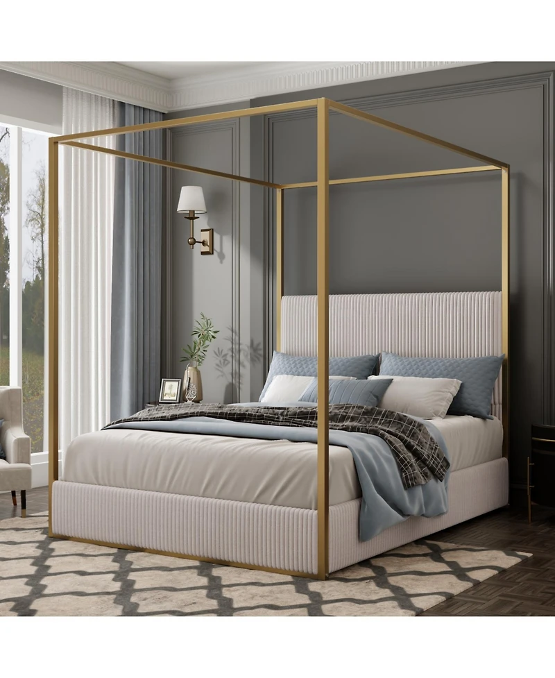 Streamdale Furniture Luxury Beige King Canopy Bed