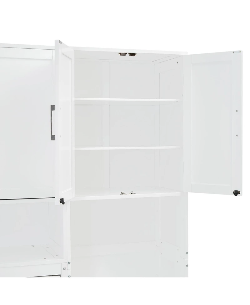 Streamdale Furniture Twin Size Murphy Bed Wall Bed with Closet , Drawers & Desk-White