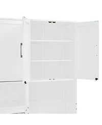 Streamdale Furniture Twin Size Murphy Bed Wall Bed with Closet , Drawers & Desk-White