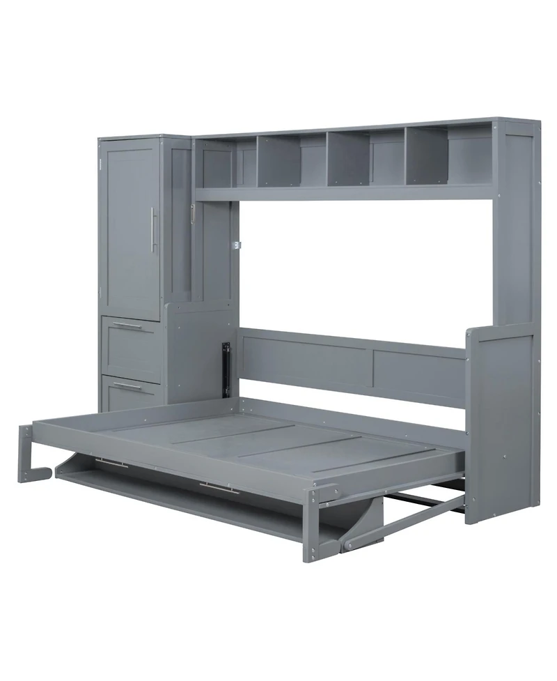 Streamdale FurnitureFull Size Murphy Bed Wall Bed with Closet and Drawers,Gray