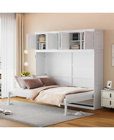 Streamdale Furniture Queen Size Murphy Bed Wall Bed with Top Cabinets