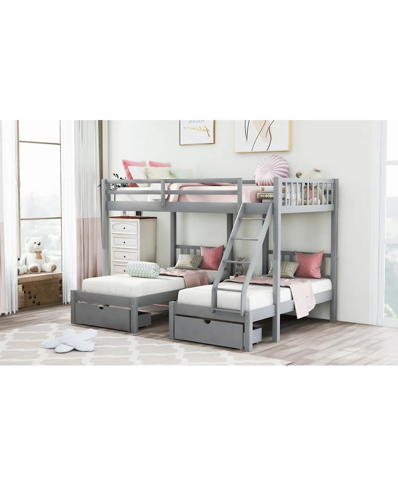 Streamdale Furniture Full Over Twin & Triple Bunk Bed with Drawers