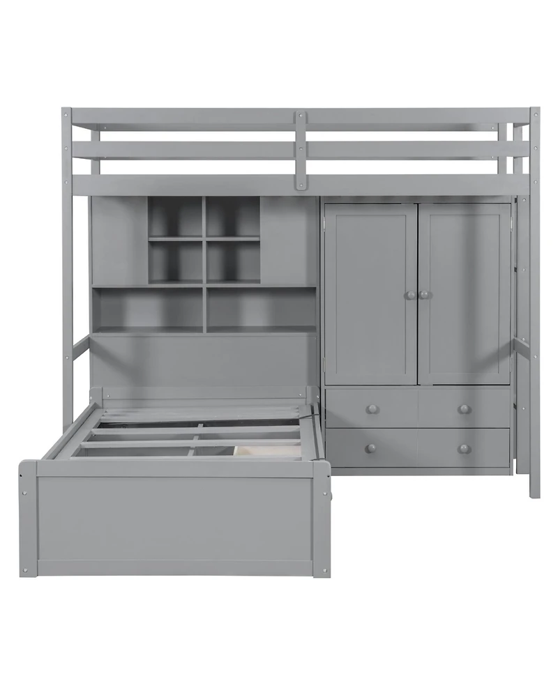 Streamdale Furniture Twin Bunk Bed with Drawers, Wardrobe, Storage Shelves and Hydraulic Bed,Gray