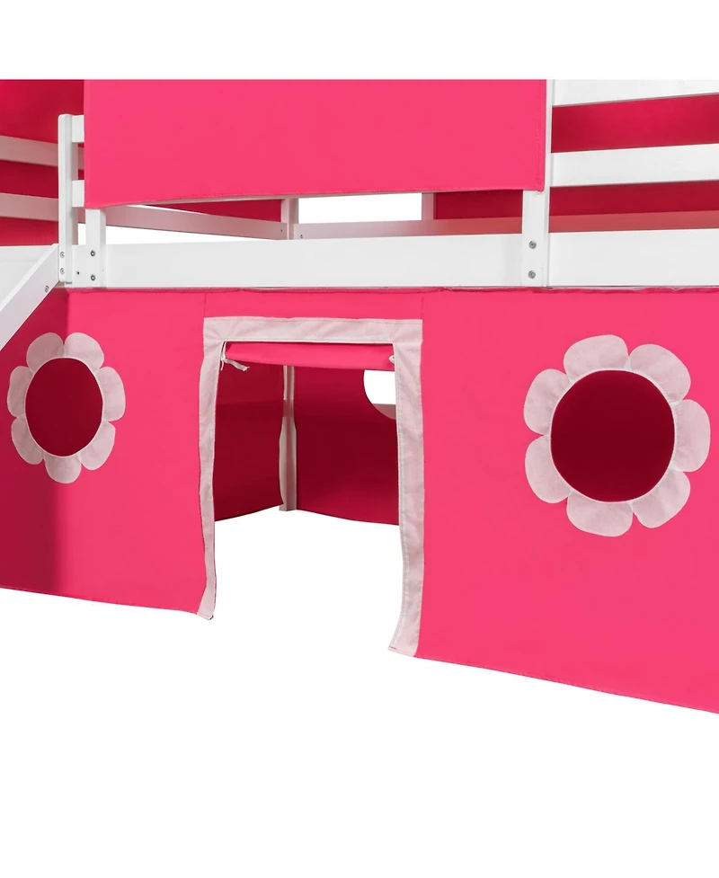 Streamdale Furniture Full Size Loft Bed with Slide Pink Tent and Tower - Pink