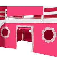 Streamdale Furniture Full Size Loft Bed with Slide Pink Tent and Tower - Pink