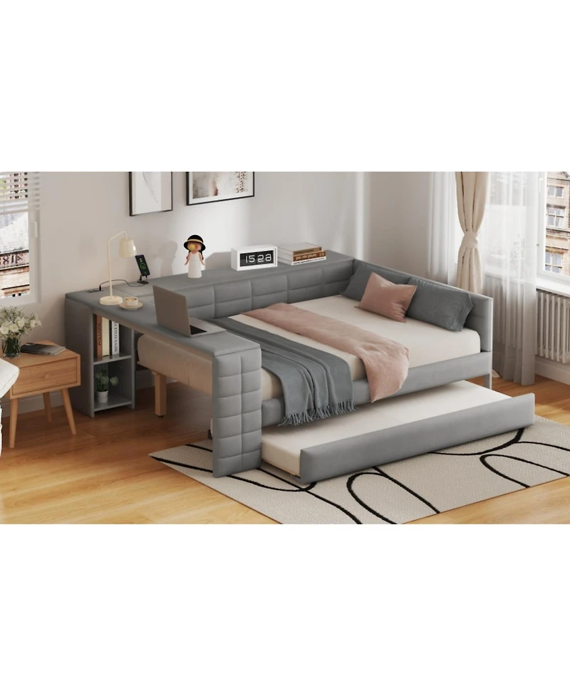Streamdale Furniture Upholstered Platform Bed with Storage, Desk, Trundle