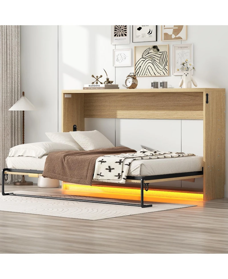 Streamdale Furniture Twin Xl Size Murphy Bed with Led Light, can be Folded into a Cabinet