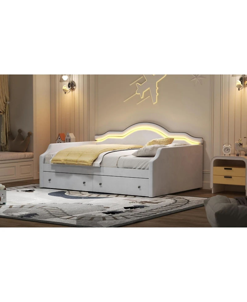 Streamdale Furniture Full Size Upholstered Daybed with Led and 2 Drawers