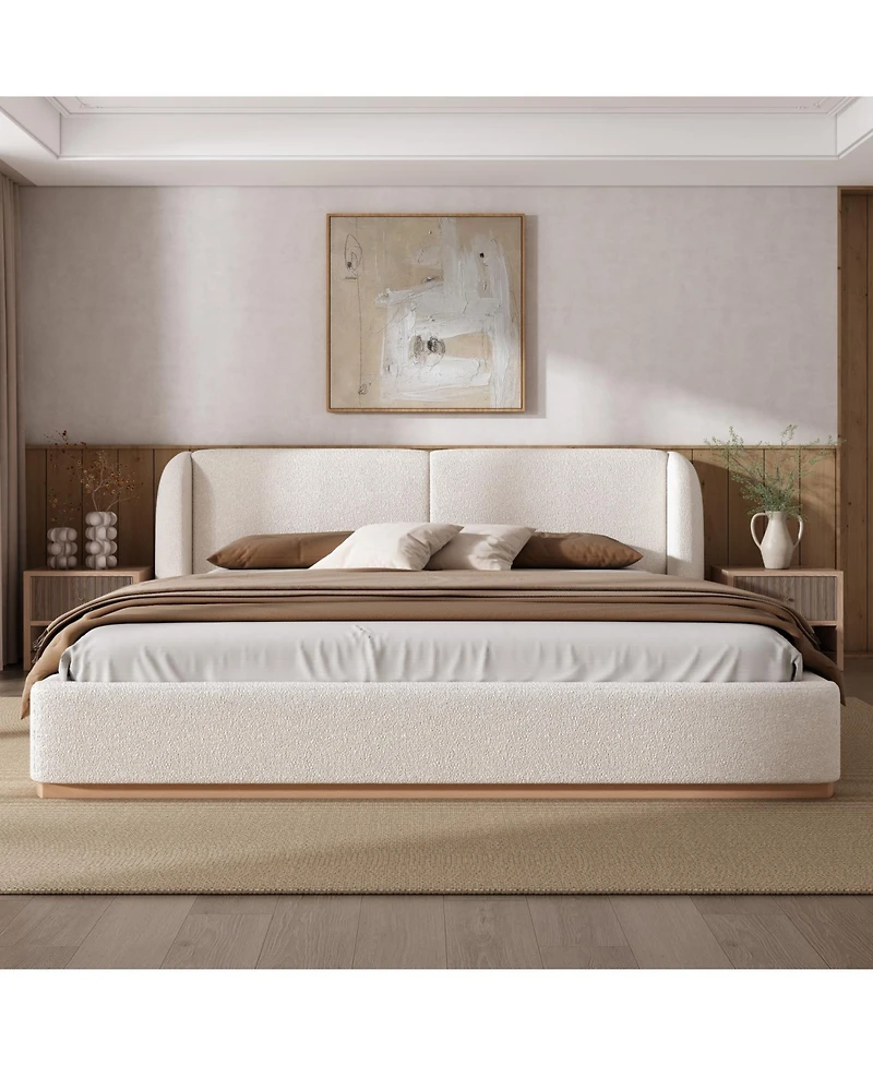 Streamdale Furniture King Size Bed Frame, Boucle Wingback Headboard, White