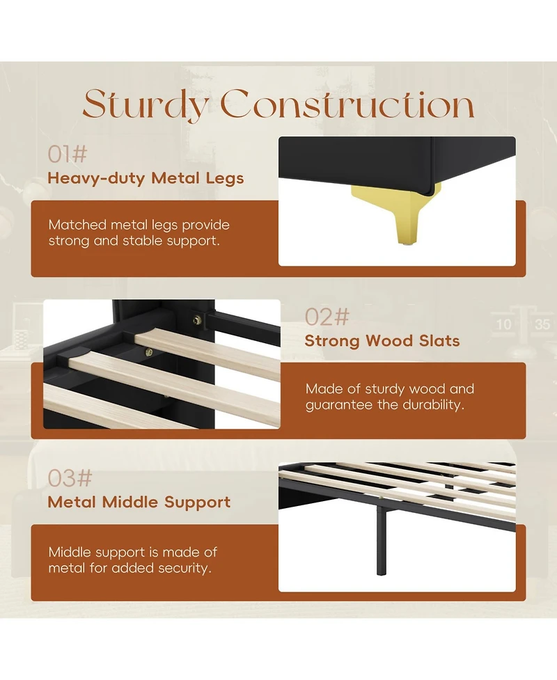 Streamdale Furniture King Leather Wingback Bed Frame - Solid Slats, Easy Assembly