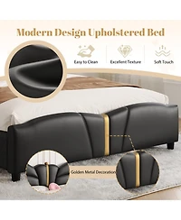 Streamdale Furniture Queen Upholstered Bed Frame, Butterfly Headboard, Gold Accents