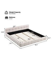 Streamdale Furniture Elegant Beige Chenille Upholstered Bed with Checkerboard Design, King, Beige