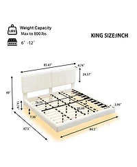 Streamdale Furniture White Boucle Floating Bed with Light,King