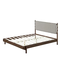 Streamdale Furniture Queen Platform Bed Frame with Headboard - Walnut/Grey