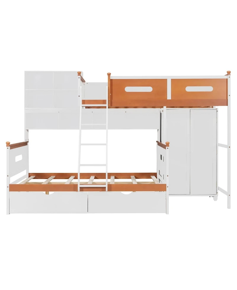 Streamdale Furniture Twin Over Full Bunk Bed Wardrobe, Drawers, Shelves & Led