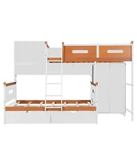 Streamdale Furniture Twin Over Full Bunk Bed Wardrobe, Drawers, Shelves & Led