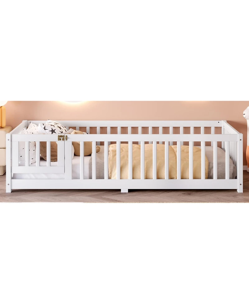 Streamdale Furniture Twin Floor Bed with Guardrails & Door