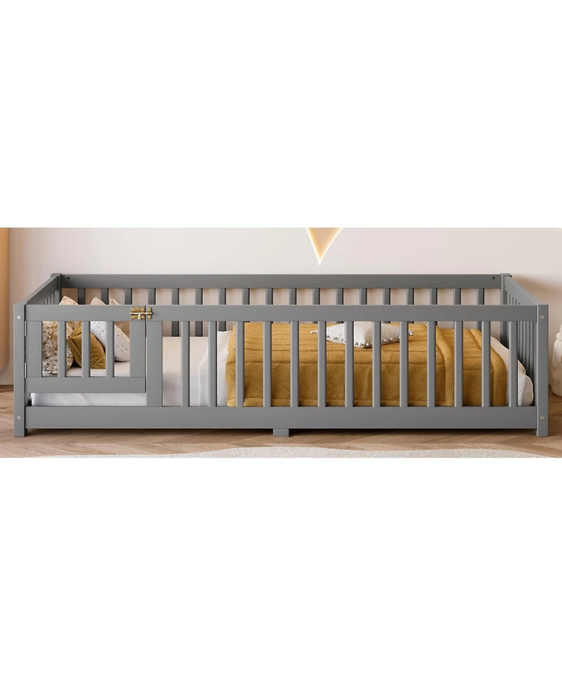 Streamdale Furniture Twin Floor Bed with Guardrails & Door - Gray