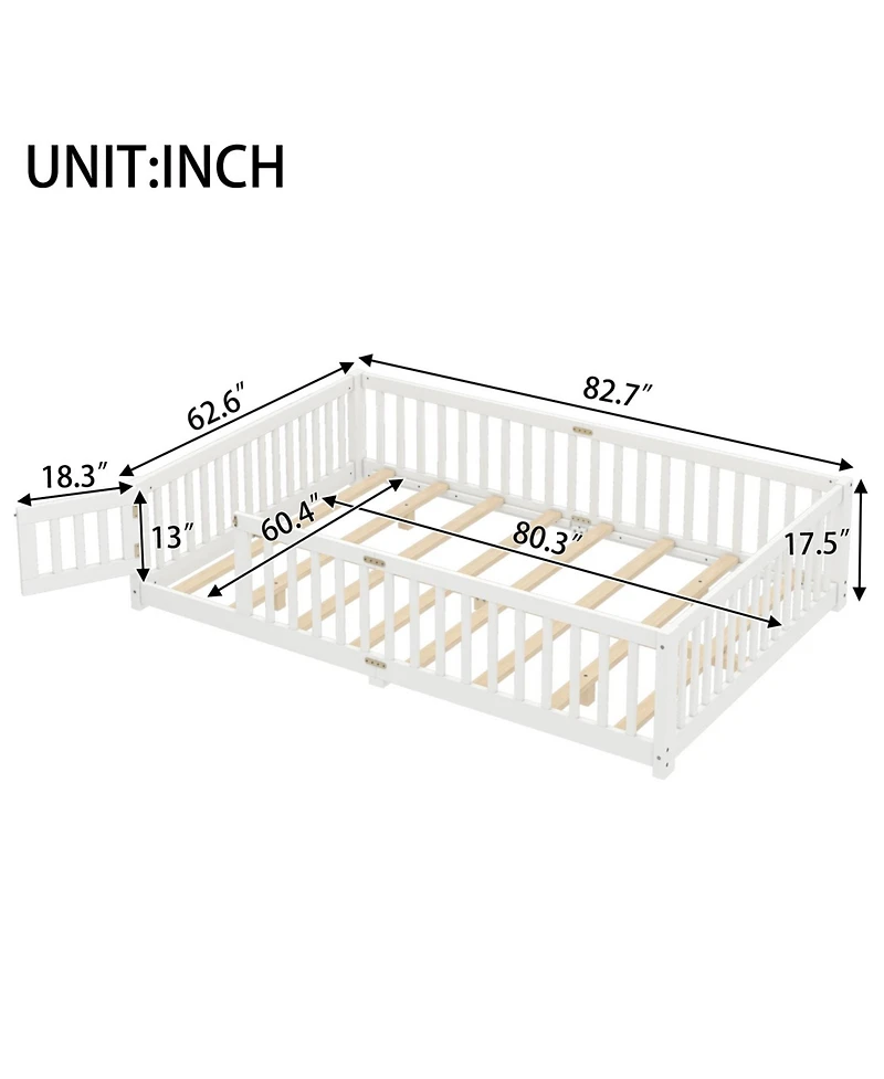Streamdale Furniture Queen Floor Bed with Guardrails & Door