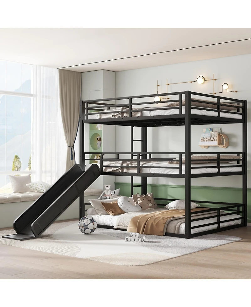 Streamdale Furniture Triple Bunk Bed with Slide, Metal, Heavy-Duty