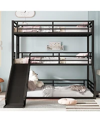 Streamdale Furniture Triple Bunk Bed with Slide, Metal, Black