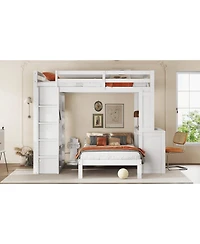 Streamdale Furniture Bunk Bed with Desk & Shelves, Converts to Loft Bed