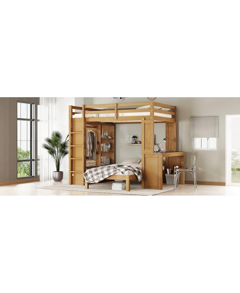 Streamdale Furniture Full Xl/Full Bunk Bed with Desk, Shelves & Wardrobe