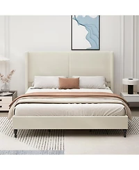 Streamdale Furniture King Size Bed Frame, 55.5" Upholstered Headboard, Boucle Beige