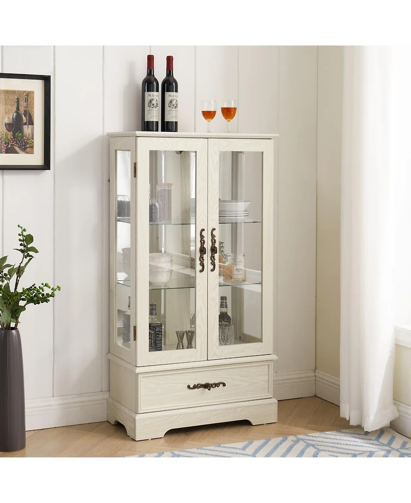 Streamdale Furniture Streamdale Lighted Glass Curio Cabinet - 2-Door Display, Adjustable Shelves